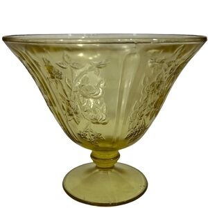 Federal Glass Yellow Cabbage Rose Candy Dish